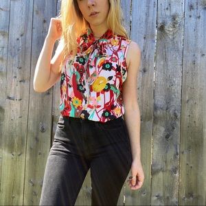 New York & Company Floral Blouse with Tie-Neck